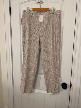 LOFT Beige and White Striped Cropped Pants